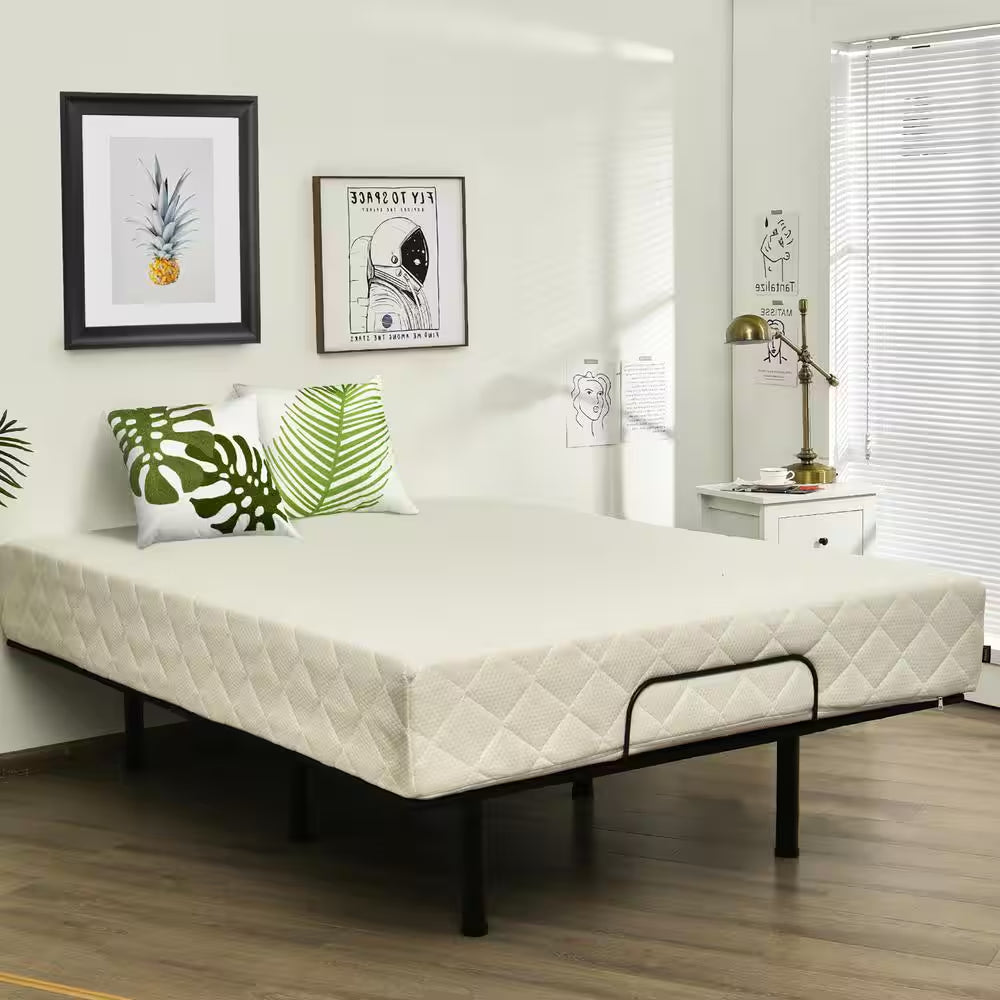 Black Queen Adjustable Bed Base Head and Foot Remote Control Steel Frame USB