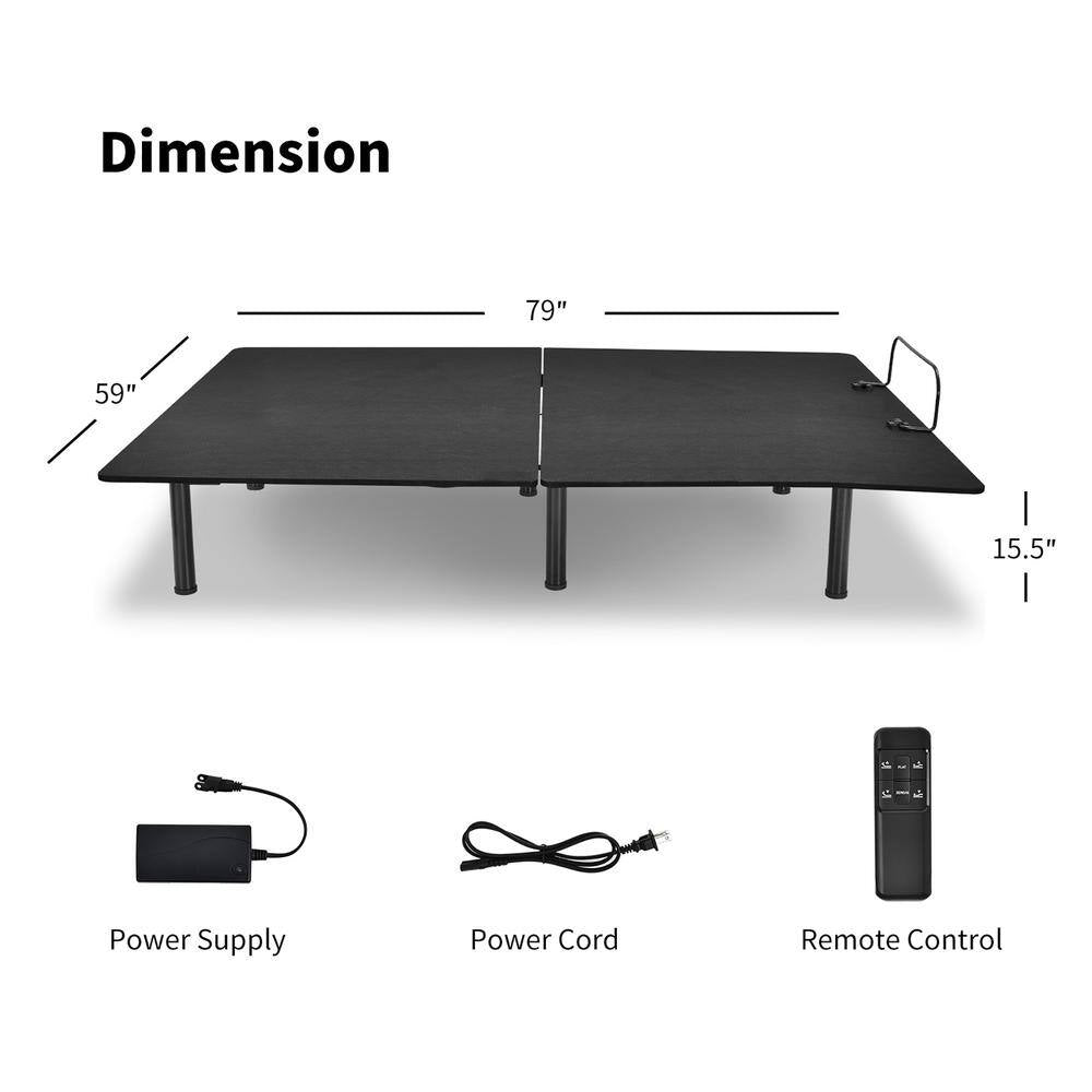 Black Queen Adjustable Bed Base Head and Foot Remote Control Steel Frame USB