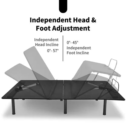 Black Queen Adjustable Bed Base Head and Foot Remote Control Steel Frame USB