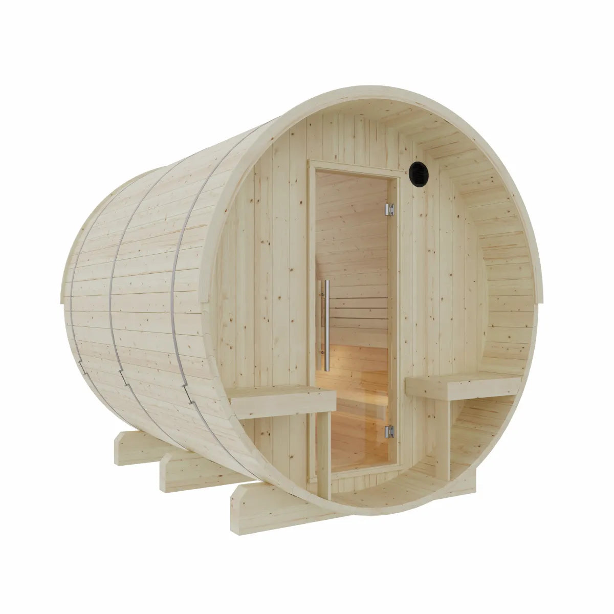 Finnish Sauna Builders Helsinki 4-Person Barrel Sauna with Terrace & 8kW WiFi Heater