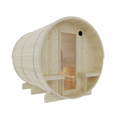 Finnish Sauna Builders Helsinki 4-Person Barrel Sauna with Terrace & 8kW WiFi Heater
