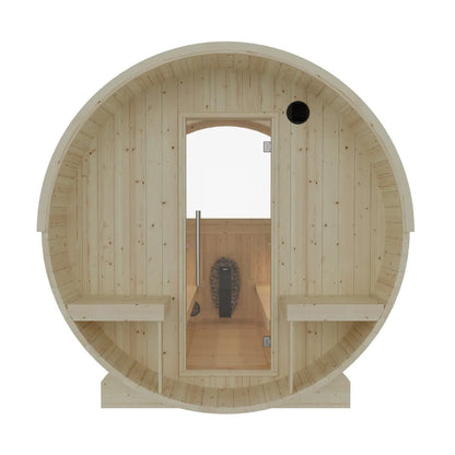 Finnish Sauna Builders Helsinki 4-Person Barrel Sauna with Terrace & 8kW WiFi Heater