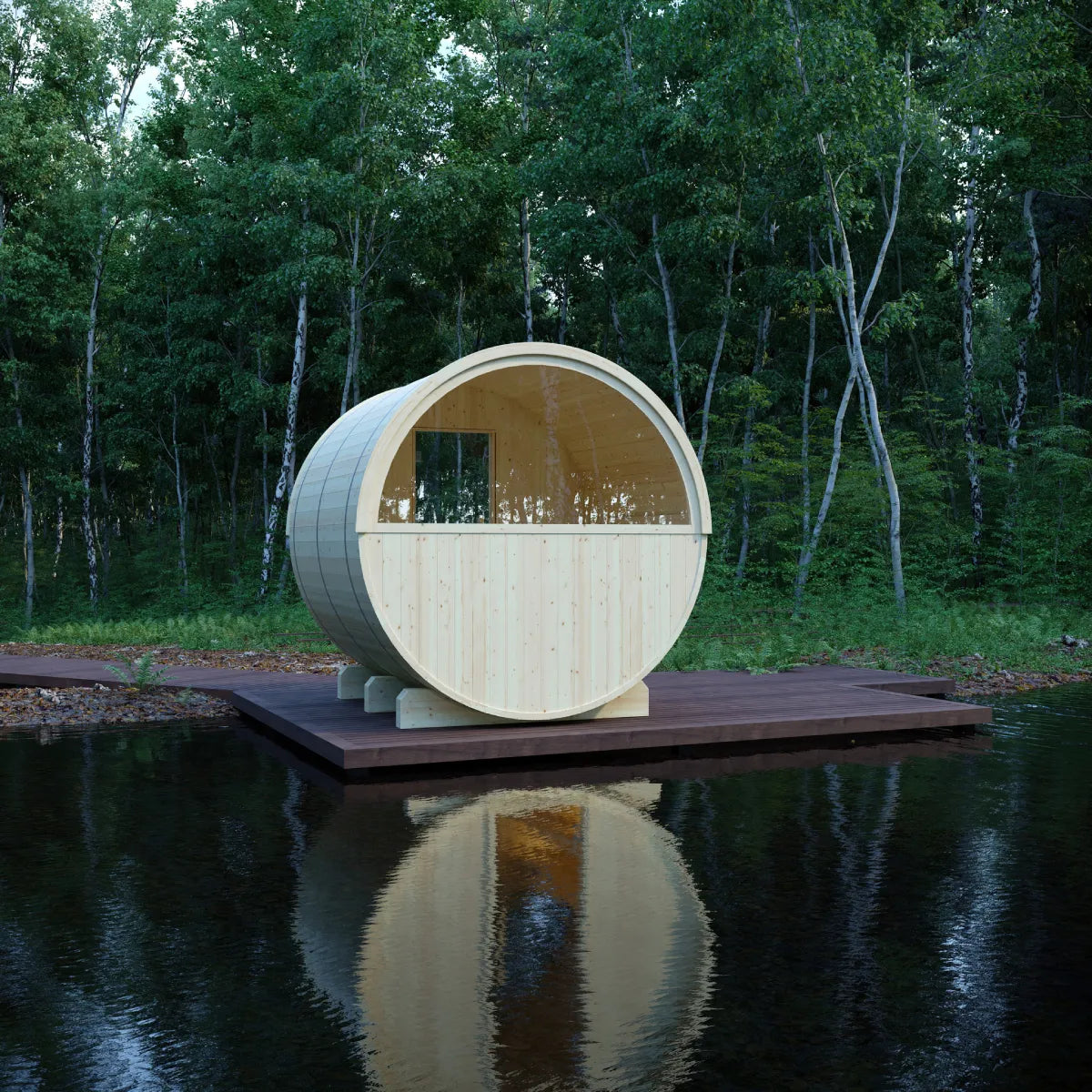 Finnish Sauna Builders Helsinki 4-Person Barrel Sauna with Terrace & 8kW WiFi Heater