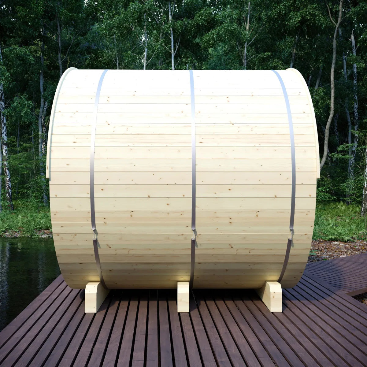 Finnish Sauna Builders Helsinki 4-Person Barrel Sauna with Terrace & 8kW WiFi Heater
