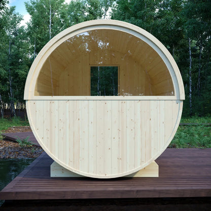 Finnish Sauna Builders Helsinki 4-Person Barrel Sauna with Terrace & 8kW WiFi Heater