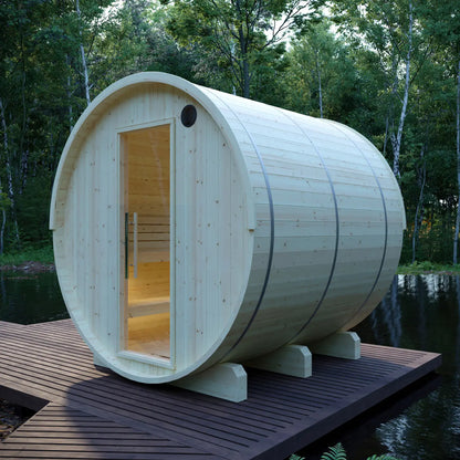 Finnish Sauna Builders Tampere 4-Person Barrel Sauna with 8kW WiFi Heater