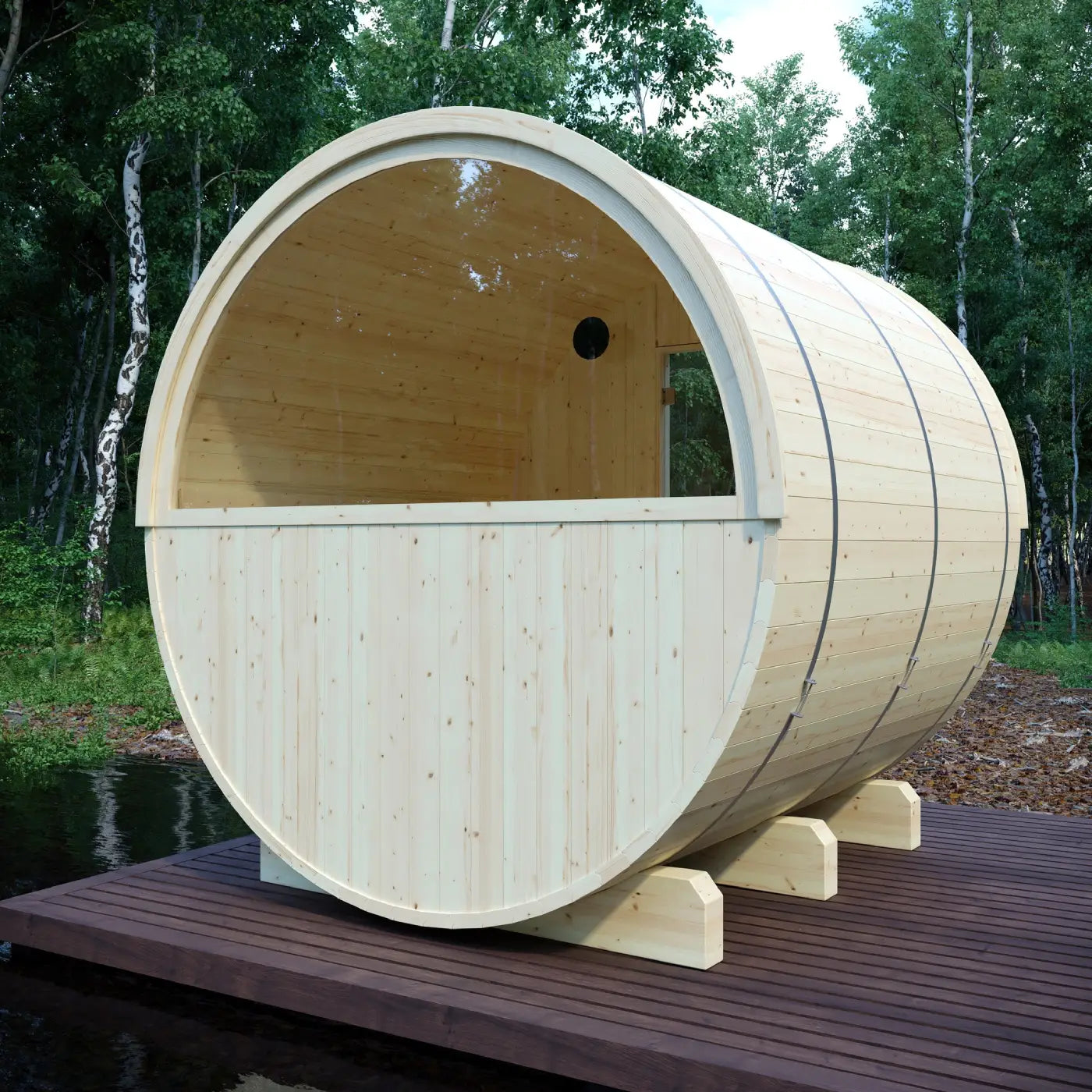 Finnish Sauna Builders Tampere 4-Person Barrel Sauna with 8kW WiFi Heater