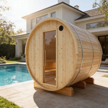 Finnish Sauna Builders Tampere 4-Person Barrel Sauna with 8kW WiFi Heater