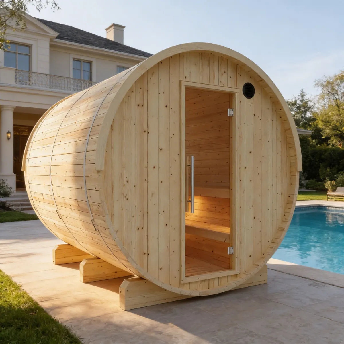 Finnish Sauna Builders Tampere 4-Person Barrel Sauna with 8kW WiFi Heater