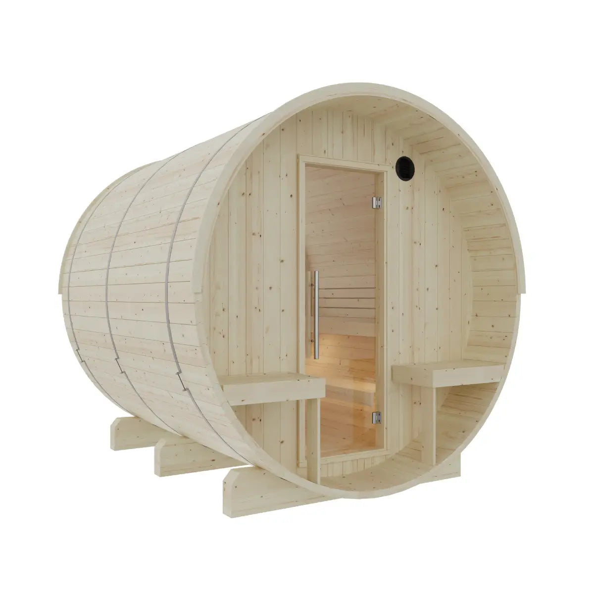 Finnish Sauna Builders Turku 6-Person Barrel Sauna with Terrace & 8kW WiFi Heater