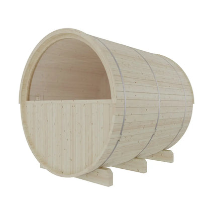 Finnish Sauna Builders Turku 6-Person Barrel Sauna with Terrace & 8kW WiFi Heater