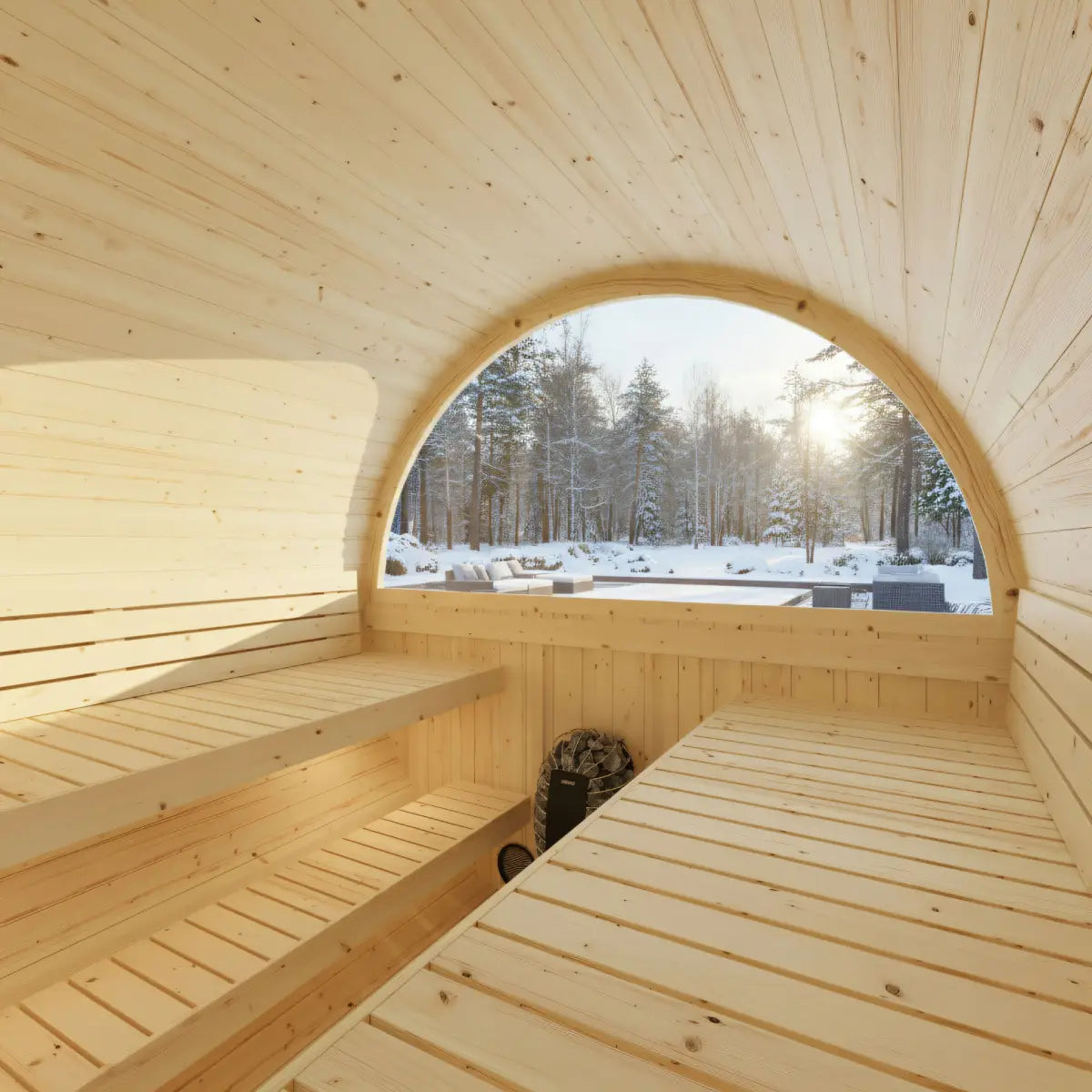Finnish Sauna Builders Turku 6-Person Barrel Sauna with Terrace & 8kW WiFi Heater