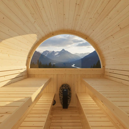 Finnish Sauna Builders Turku 6-Person Barrel Sauna with Terrace & 8kW WiFi Heater
