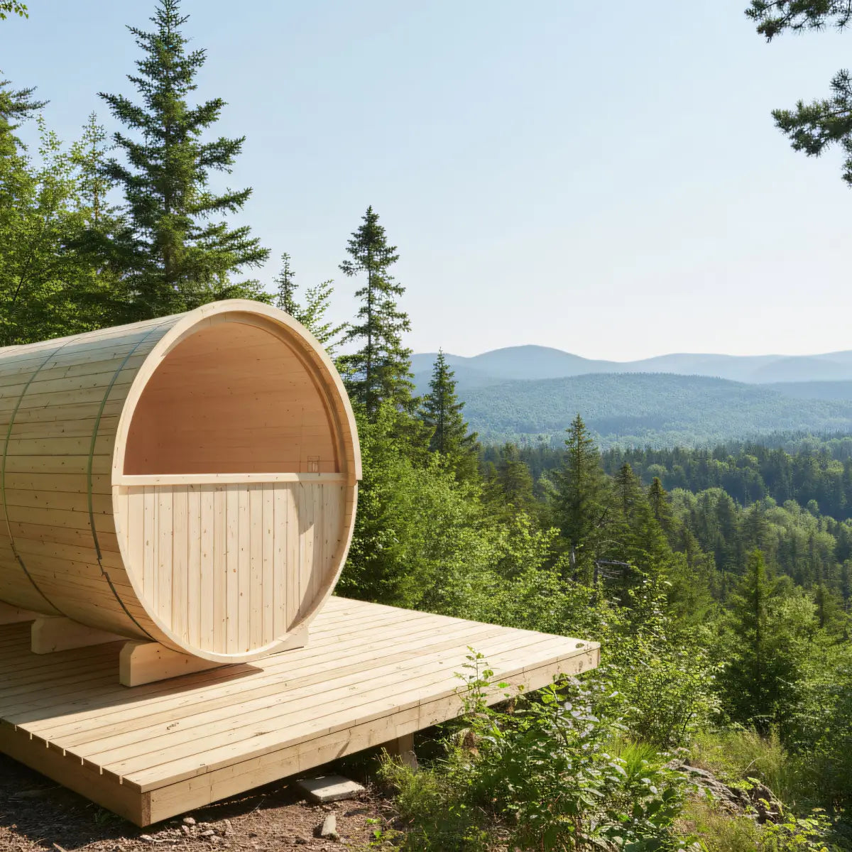 Finnish Sauna Builders Turku 6-Person Barrel Sauna with Terrace & 8kW WiFi Heater