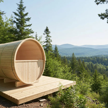 Finnish Sauna Builders Turku 6-Person Barrel Sauna with Terrace & 8kW WiFi Heater