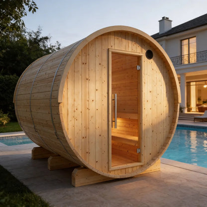 Finnish Sauna Builders Vassa 6-Person Barrel Sauna with 8kW WiFi Heater