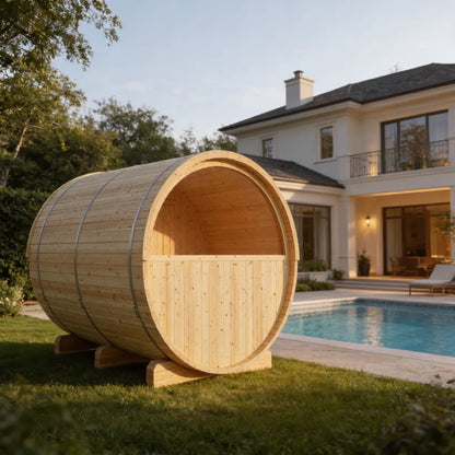 Finnish Sauna Builders Vassa 6-Person Barrel Sauna with 8kW WiFi Heater