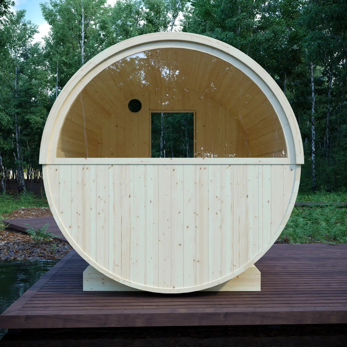 Finnish Sauna Builders Vassa 6-Person Barrel Sauna with 8kW WiFi Heater
